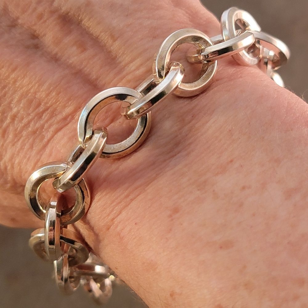 Sterling Beveled Chunky Cable Statement Chain Lin… - image 4